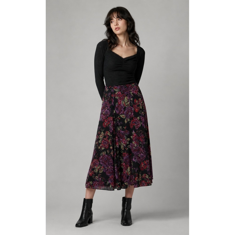 Vintage Y2K White Stag Fairy Vamp Grunge Skirt Womens 14 Black Floral Whimsigoth
